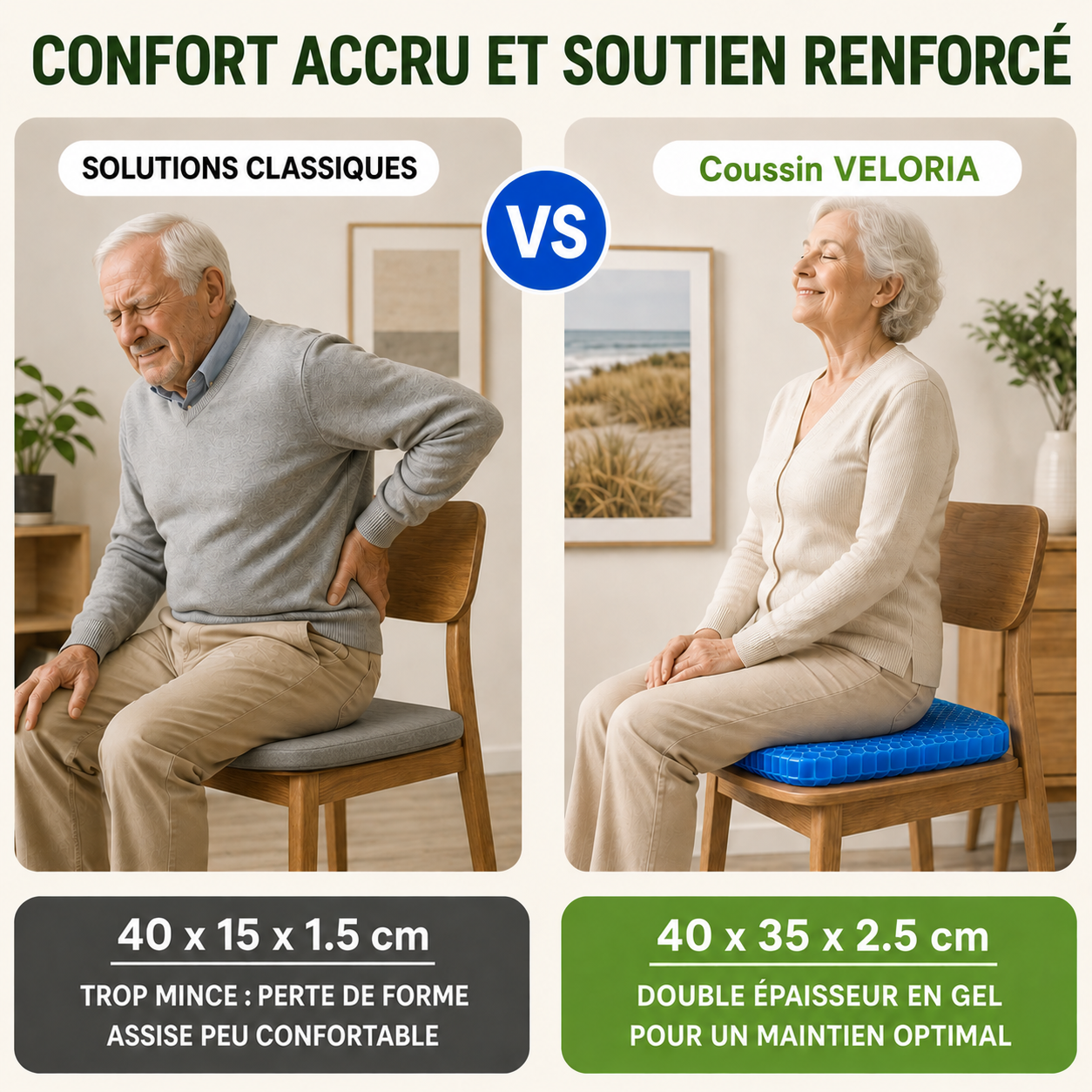 Veloria™ — Coussin Gel Nid d'Abeille. Fini les Douleurs de Dos